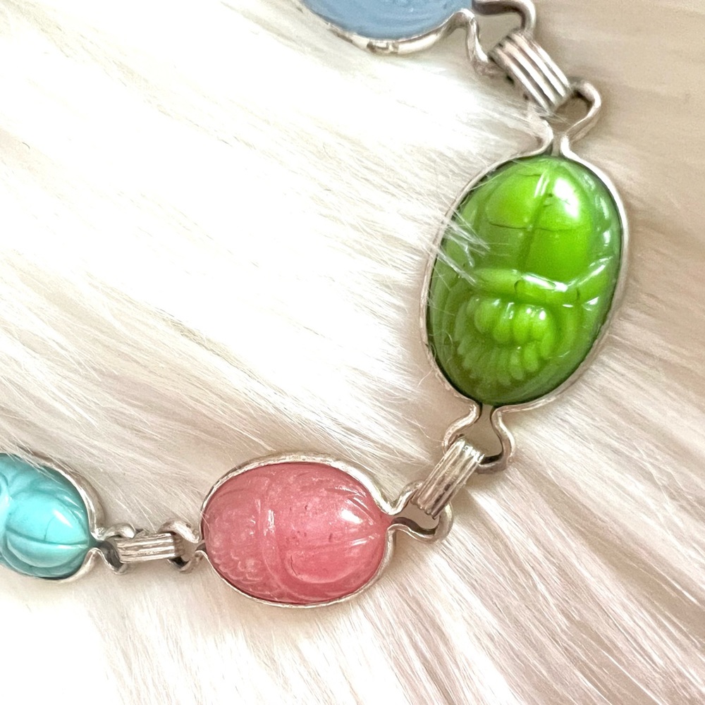 Vintage Scarab Egyptian themed beetle Sterling Silver bracelet - Picture 12 of 14